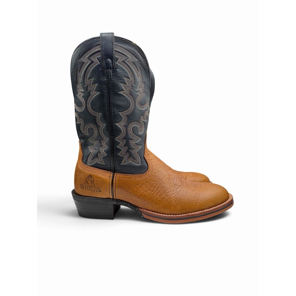 Rocky Men's 10 M Western Cowboy Boots Leather Square Toe Navy Brown Stitch 2608